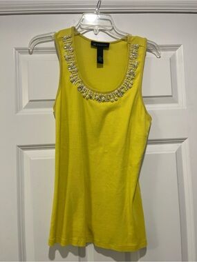 INC International Concepts Yellow Jeweled Scoop Neck Tank